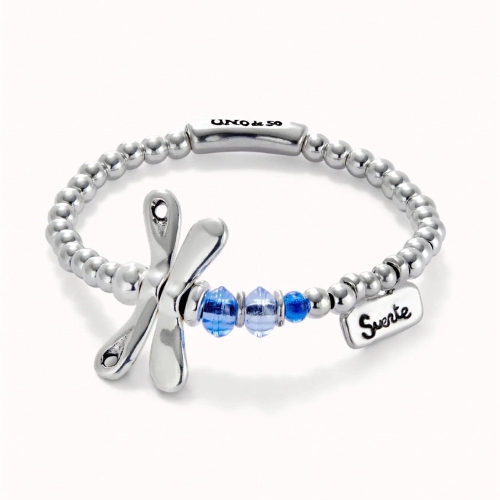 UNO de 50 NIB Beaded stretch bracelet with dragonfly and blue crystal